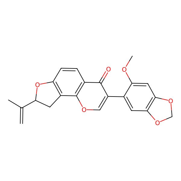 2D Structure of (8R)-3-(6-methoxy-1,3-benzodioxol-5-yl)-8-prop-1-en-2-yl-8,9-dihydrofuro[2,3-h]chromen-4-one