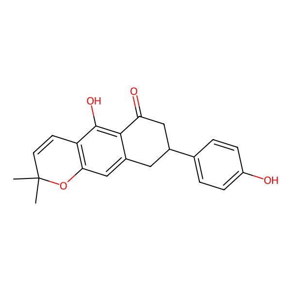 2D Structure of (8R)-5-hydroxy-8-(4-hydroxyphenyl)-2,2-dimethyl-8,9-dihydro-7H-benzo[g]chromen-6-one