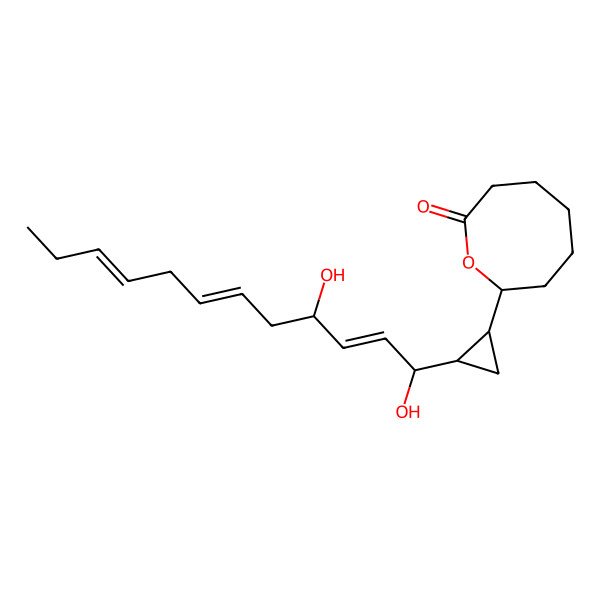 2D Structure of (8R)-8-[(1R,2R)-2-[(1R,2E,4S,6Z,9Z)-1,4-dihydroxydodeca-2,6,9-trienyl]cyclopropyl]oxocan-2-one