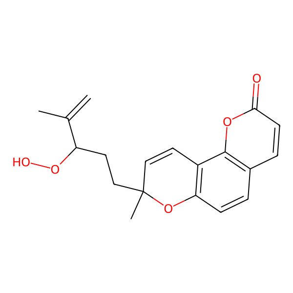 2D Structure of (8R)-8-[(3S)-3-hydroperoxy-4-methylpent-4-enyl]-8-methylpyrano[2,3-f]chromen-2-one