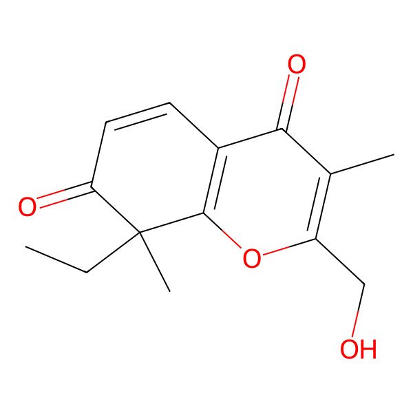 2D Structure of (8R)-8-ethyl-2-(hydroxymethyl)-3,8-dimethylchromene-4,7-dione