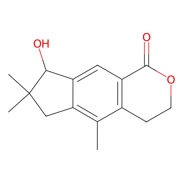 2D Structure of (8R)-8-hydroxy-5,7,7-trimethyl-3,4,6,8-tetrahydrocyclopenta[g]isochromen-1-one