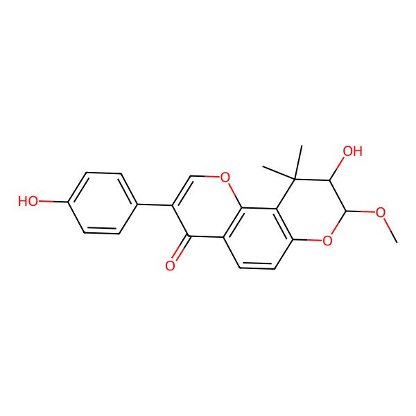 2D Structure of (8R,9S)-9-hydroxy-3-(4-hydroxyphenyl)-8-methoxy-10,10-dimethyl-8,9-dihydropyrano[2,3-f]chromen-4-one