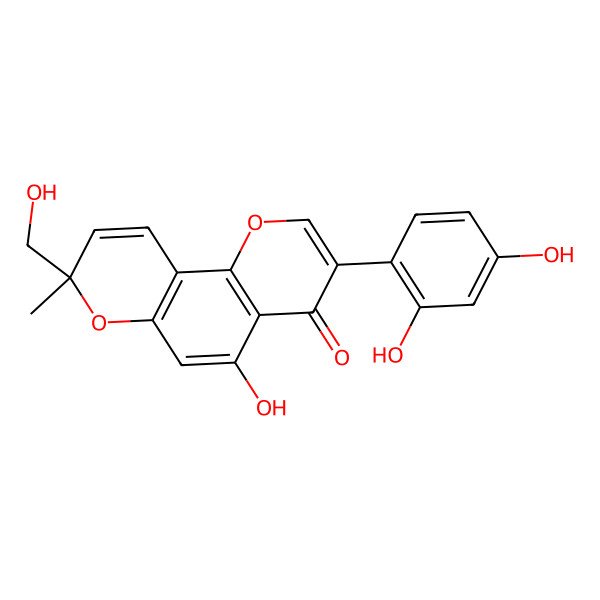 2D Structure of (8S)-3-(2,4-dihydroxyphenyl)-5-hydroxy-8-(hydroxymethyl)-8-methylpyrano[2,3-h]chromen-4-one
