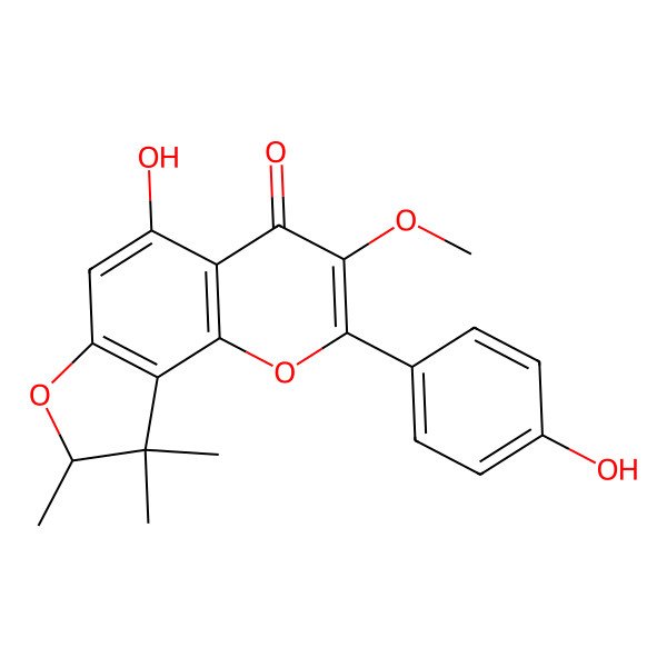 2D Structure of (8S)-5-hydroxy-2-(4-hydroxyphenyl)-3-methoxy-8,9,9-trimethyl-8H-furo[2,3-h]chromen-4-one
