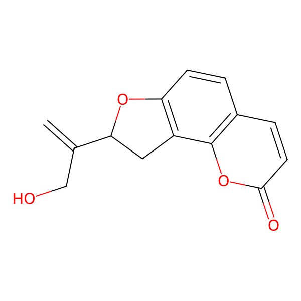 2D Structure of (8S)-8-(3-hydroxyprop-1-en-2-yl)-8,9-dihydrofuro[2,3-h]chromen-2-one