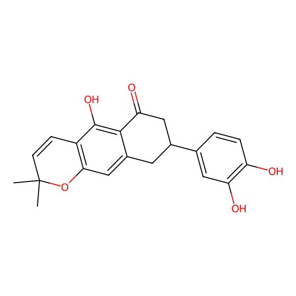 2D Structure of (8S)-8-(3,4-dihydroxyphenyl)-5-hydroxy-2,2-dimethyl-8,9-dihydro-7H-benzo[g]chromen-6-one