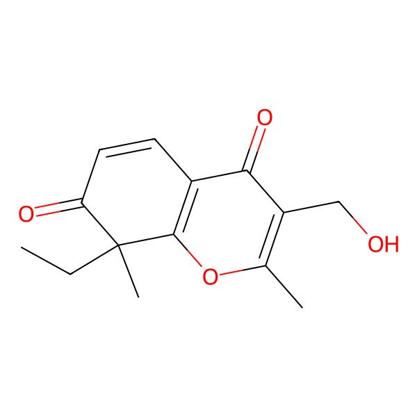 2D Structure of (8S)-8-ethyl-3-(hydroxymethyl)-2,8-dimethylchromene-4,7-dione