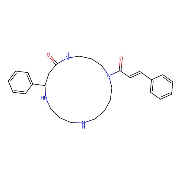 2D Structure of (8S)-8-phenyl-1-[(E)-3-phenylprop-2-enoyl]-1,5,9,13-tetrazacycloheptadecan-6-one