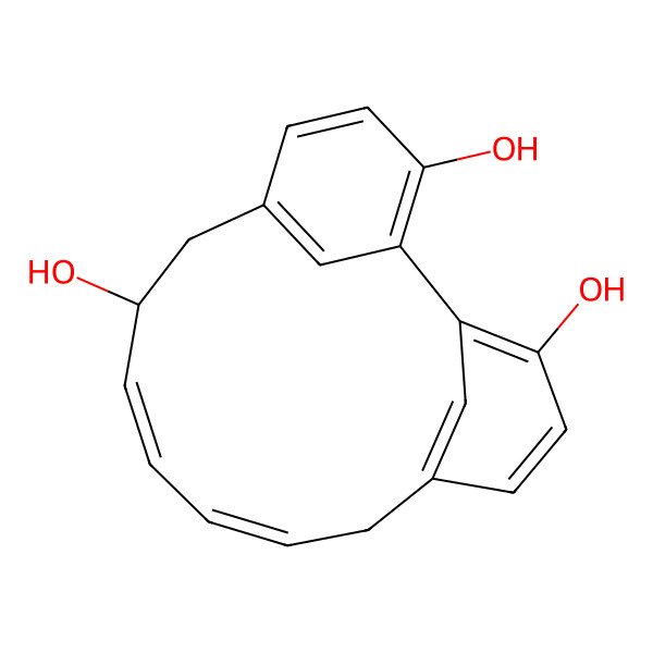 2D Structure of (8S,9Z,11E)-tricyclo[12.3.1.12,6]nonadeca-1(17),2,4,6(19),9,11,14(18),15-octaene-3,8,17-triol