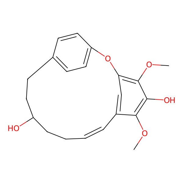 2D Structure of (8Z,12S)-4,6-dimethoxy-2-oxatricyclo[13.2.2.13,7]icosa-1(17),3,5,7(20),8,15,18-heptaene-5,12-diol