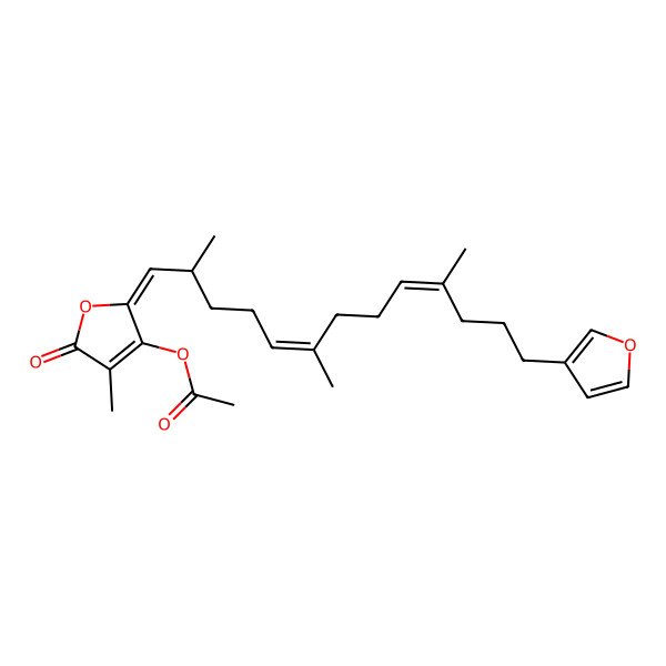 2D Structure of [(2Z)-2-[(2R,5Z,9Z)-13-(furan-3-yl)-2,6,10-trimethyltrideca-5,9-dienylidene]-4-methyl-5-oxofuran-3-yl] acetate