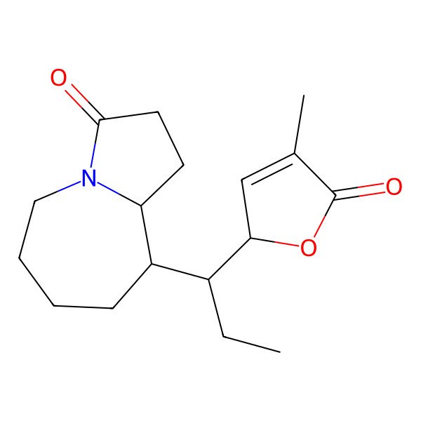 2D Structure of 9-[1-(4-methyl-5-oxo-2H-furan-2-yl)propyl]-1,2,5,6,7,8,9,9a-octahydropyrrolo[1,2-a]azepin-3-one