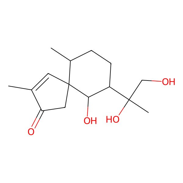 2D Structure of 9-(1,2-Dihydroxypropan-2-yl)-10-hydroxy-3,6-dimethylspiro[4.5]dec-3-en-2-one
