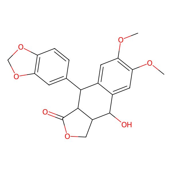 2D Structure of 9-(1,3-benzodioxol-5-yl)-4-hydroxy-6,7-dimethoxy-3a,4,9,9a-tetrahydro-3H-benzo[f][2]benzofuran-1-one