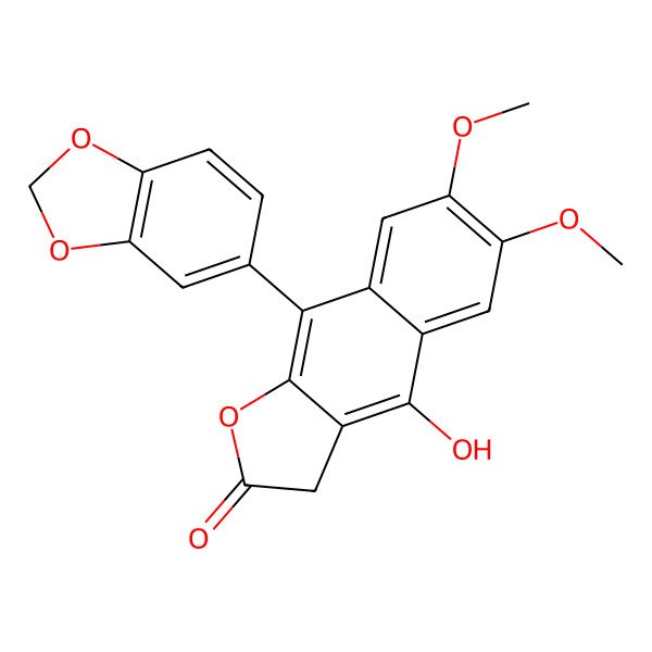 2D Structure of 9-(1,3-benzodioxol-5-yl)-4-hydroxy-6,7-dimethoxy-3H-benzo[f][1]benzofuran-2-one
