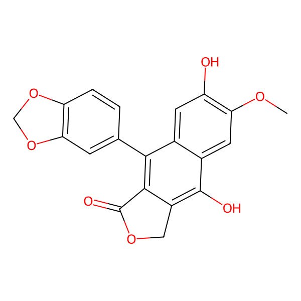 2D Structure of 9-(1,3-benzodioxol-5-yl)-4,7-dihydroxy-6-methoxy-3H-benzo[f][2]benzofuran-1-one
