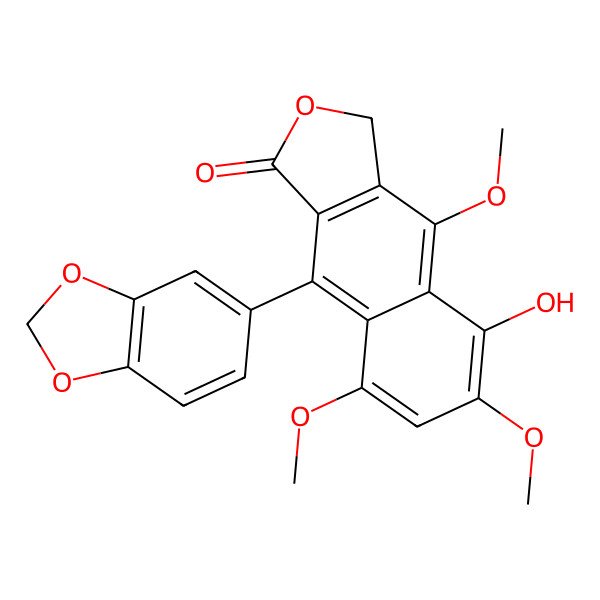 2D Structure of 9-(1,3-benzodioxol-5-yl)-5-hydroxy-4,6,8-trimethoxy-3H-benzo[f][2]benzofuran-1-one
