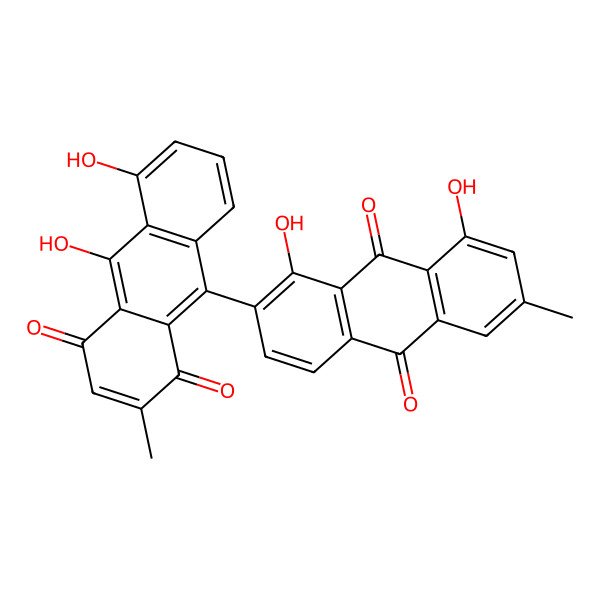 2D Structure of 9-(1,8-Dihydroxy-6-methyl-9,10-dioxoanthracen-2-yl)-5,10-dihydroxy-2-methylanthracene-1,4-dione