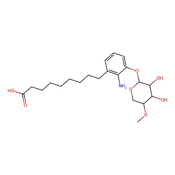 2D Structure of 9'-(2-amino-3-(4"-O-methyl-alpha-ribopyranosyloxy)phenyl)nonanoic acid