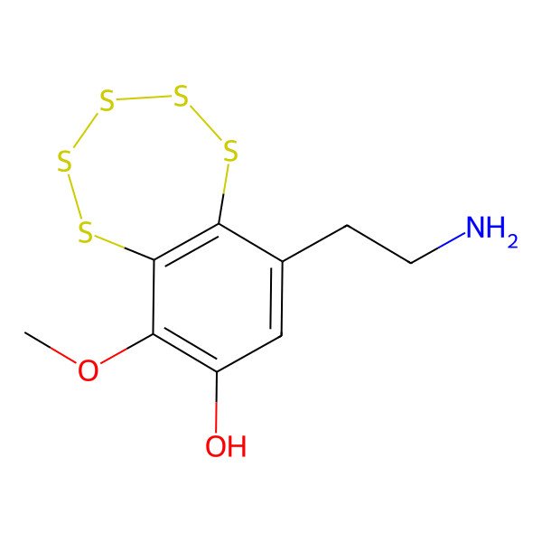 2D Structure of 9-(2-Aminoethyl)-6-methoxy-1,2,3,4,5-benzopentathiepin-7-ol