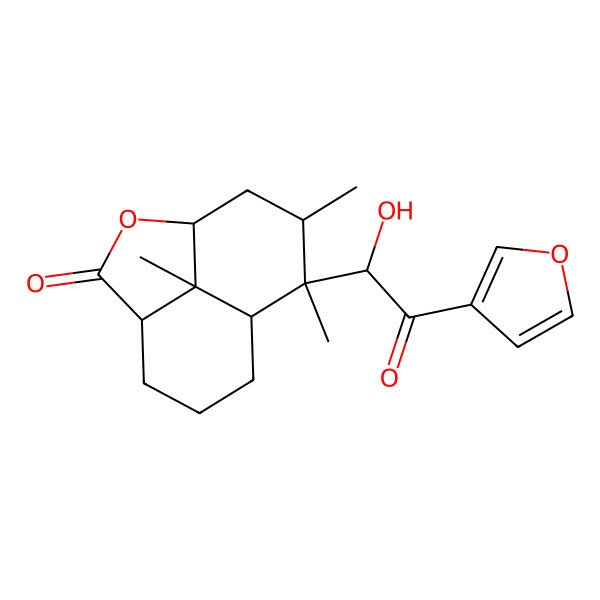 2D Structure of 9-[2-(Furan-3-yl)-1-hydroxy-2-oxoethyl]-9,10,12-trimethyl-2-oxatricyclo[6.3.1.04,12]dodecan-3-one