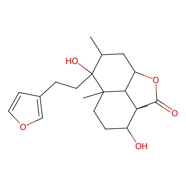 2D Structure of 9-[2-(Furan-3-yl)ethyl]-5,9-dihydroxy-4,8,10-trimethyl-2-oxatricyclo[6.3.1.04,12]dodecan-3-one