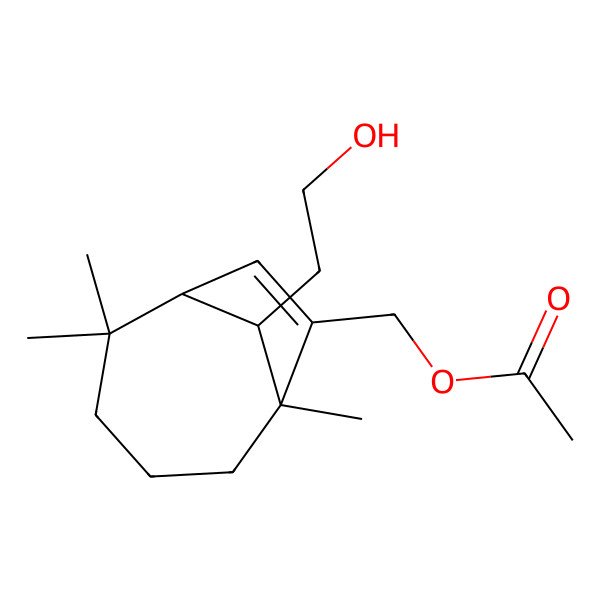 2D Structure of [9-(2-Hydroxyethyl)-2,2,6-trimethyl-7-bicyclo[4.2.1]non-7-enyl]methyl acetate