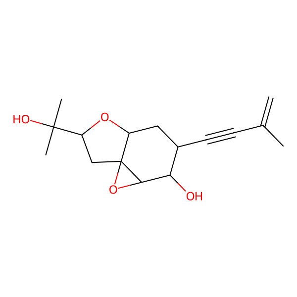 2D Structure of 9-(2-Hydroxypropan-2-yl)-5-(3-methylbut-3-en-1-ynyl)-2,8-dioxatricyclo[5.3.0.01,3]decan-4-ol