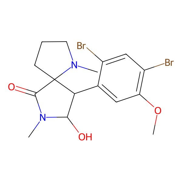 2D Structure of 9-(2,4-Dibromo-5-methoxyphenyl)-8-hydroxy-1,7-dimethyl-1,7-diazaspiro[4.4]nonan-6-one