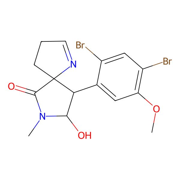 2D Structure of 9-(2,4-Dibromo-5-methoxyphenyl)-8-hydroxy-7-methyl-1,7-diazaspiro[4.4]non-1-en-6-one