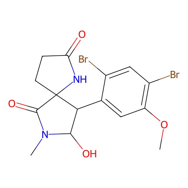 2D Structure of 9-(2,4-Dibromo-5-methoxyphenyl)-8-hydroxy-7-methyl-1,7-diazaspiro[4.4]nonane-2,6-dione