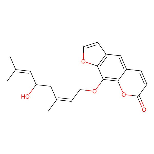 2D Structure of 9-[(2E,5R)-5-hydroxy-3,7-dimethylocta-2,6-dienoxy]furo[3,2-g]chromen-7-one