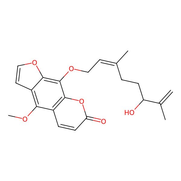 2D Structure of 9-[(2E,6R)-6-hydroxy-3,7-dimethylocta-2,7-dienoxy]-4-methoxyfuro[3,2-g]chromen-7-one