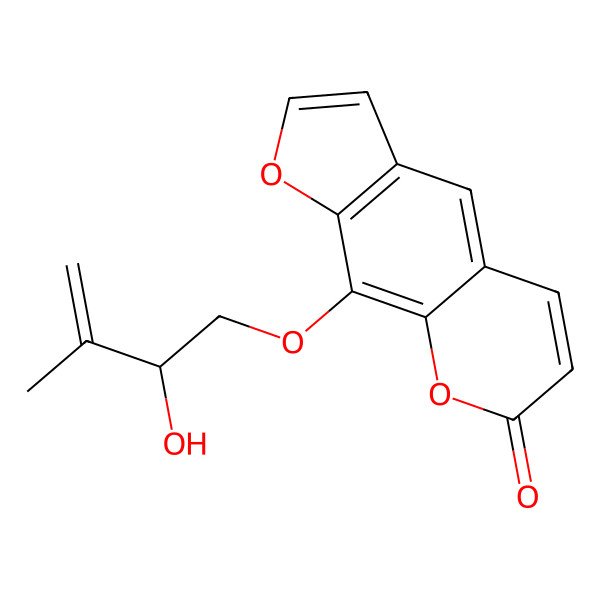 2D Structure of 9-[[(2R)-2-Hydroxy-3-methyl-3-buten-1-yl]oxy]-7H-furo[3,2-g][1]benzopyran-7-one; (+)-Isogospherol