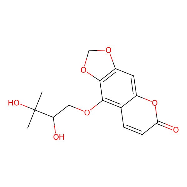 2D Structure of 9-[(2R)-2,3-dihydroxy-3-methylbutoxy]-[1,3]dioxolo[4,5-g]chromen-6-one