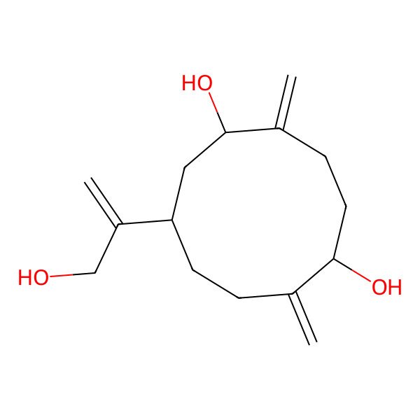 2D Structure of 9-(3-Hydroxyprop-1-en-2-yl)-2,6-dimethylidenecyclodecane-1,5-diol 2D Structure of 9-(3-Hydroxyprop-1-en-2-yl)-2,6-dimethylidenecyclodecane-1,5-diol