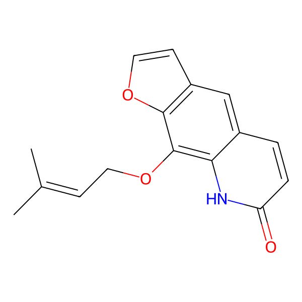 2D Structure of 9-(3-methylbut-2-enoxy)-8H-furo[3,2-g]quinolin-7-one