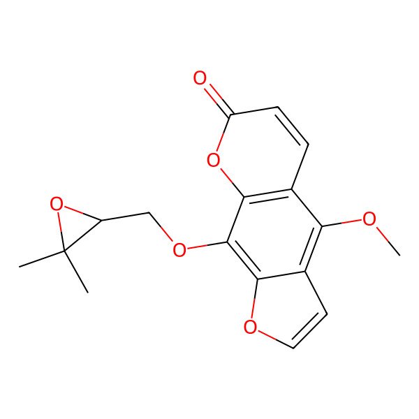 2D Structure of 9-[(3,3-Dimethyl-2-oxiranyl)methoxy]-4-methoxy-7H-furo[3,2-g]chromen-7-one