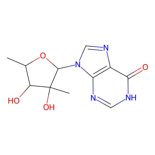 2D Structure of 9-(3,4-dihydroxy-3,5-dimethyloxolan-2-yl)-1H-purin-6-one