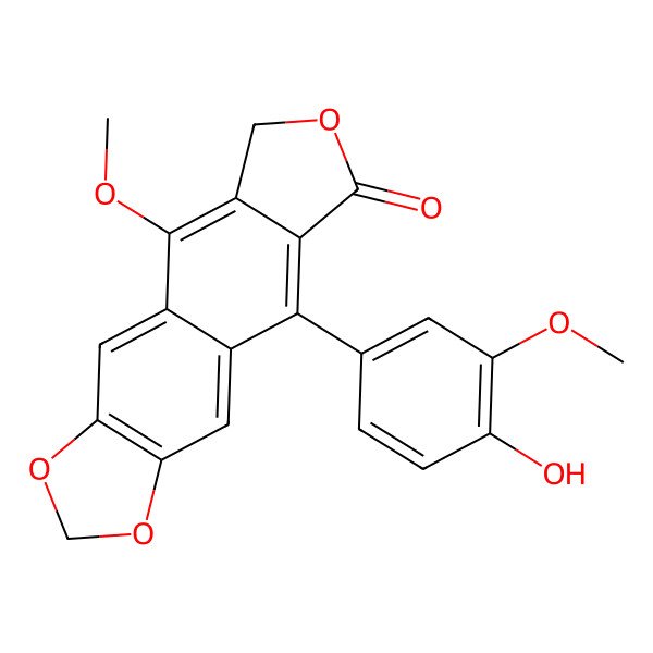2D Structure of 9-(4-hydroxy-3-methoxyphenyl)-5-methoxy-6H-[2]benzofuro[5,6-f][1,3]benzodioxol-8-one