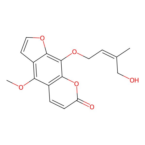 2D Structure of 9-(4-Hydroxy-3-methylbut-2-enoxy)-4-methoxyfuro[3,2-g]chromen-7-one
