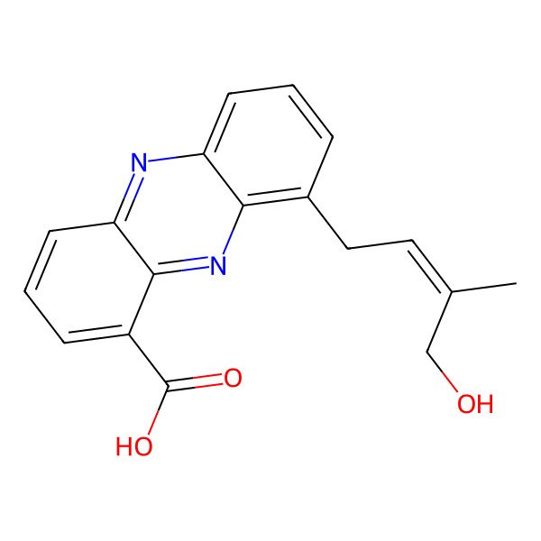 2D Structure of 9-(4-Hydroxy-3-methylbut-2-enyl)phenazine-1-carboxylic acid