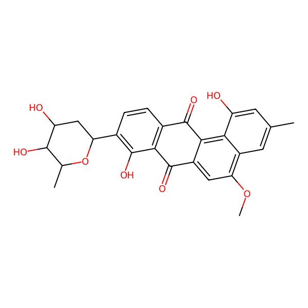 2D Structure of 9-(4,5-Dihydroxy-6-methyloxan-2-yl)-1,8-dihydroxy-5-methoxy-3-methylbenzo[a]anthracene-7,12-dione