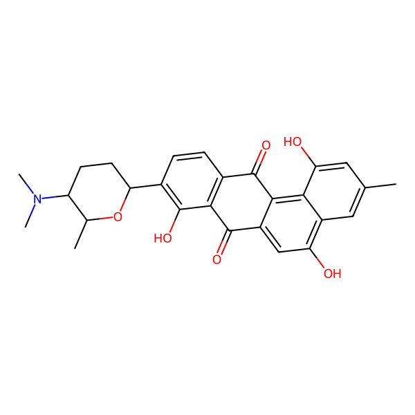 2D Structure of 9-[5-(Dimethylamino)-6-methyloxan-2-yl]-1,5,8-trihydroxy-3-methylbenzo[a]anthracene-7,12-dione