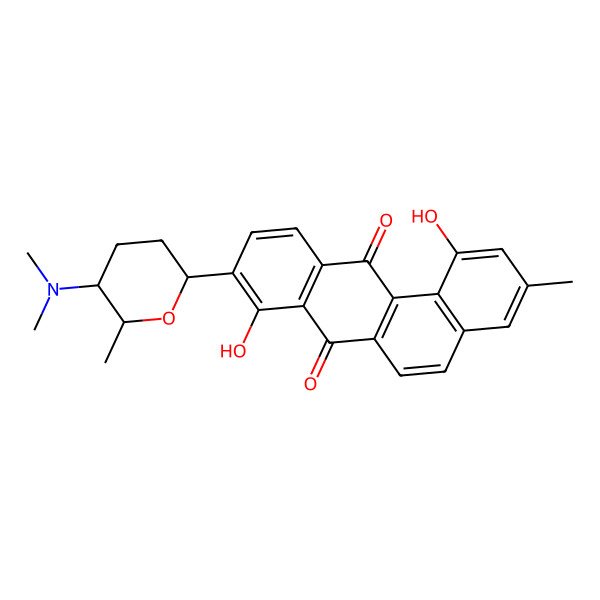 2D Structure of 9-[5-(Dimethylamino)-6-methyloxan-2-yl]-1,8-dihydroxy-3-methylbenzo[a]anthracene-7,12-dione