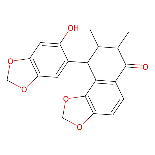 2D Structure of 9-(6-hydroxy-1,3-benzodioxol-5-yl)-7,8-dimethyl-8,9-dihydro-7H-benzo[g][1,3]benzodioxol-6-one