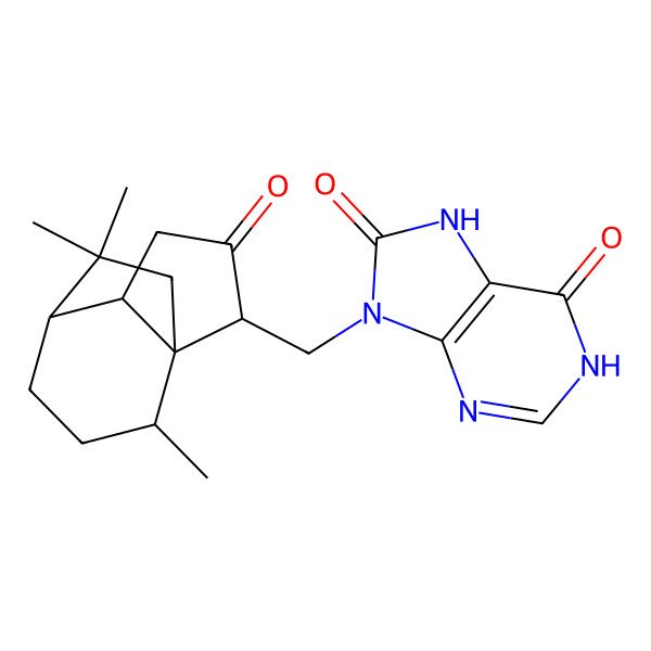 2D Structure of 9-[(9,11,11-Trimethyl-3-oxo-2-tricyclo[4.3.2.01,5]undecanyl)methyl]-1,7-dihydropurine-6,8-dione
