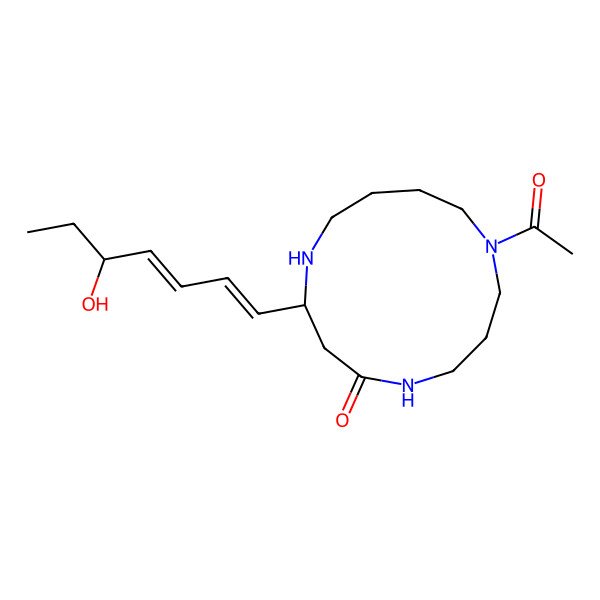 2D Structure of 9-Acetyl-2-(5-hydroxyhepta-1,3-dienyl)-1,5,9-triazacyclotridecan-4-one