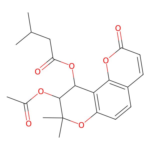 2D Structure of 9-(acetyloxy)-8,8-dimethyl-2-oxo-9,10-dihydro-2H,8H-pyrano[2,3-f]chromen-10-yl 3-methylbutanoate